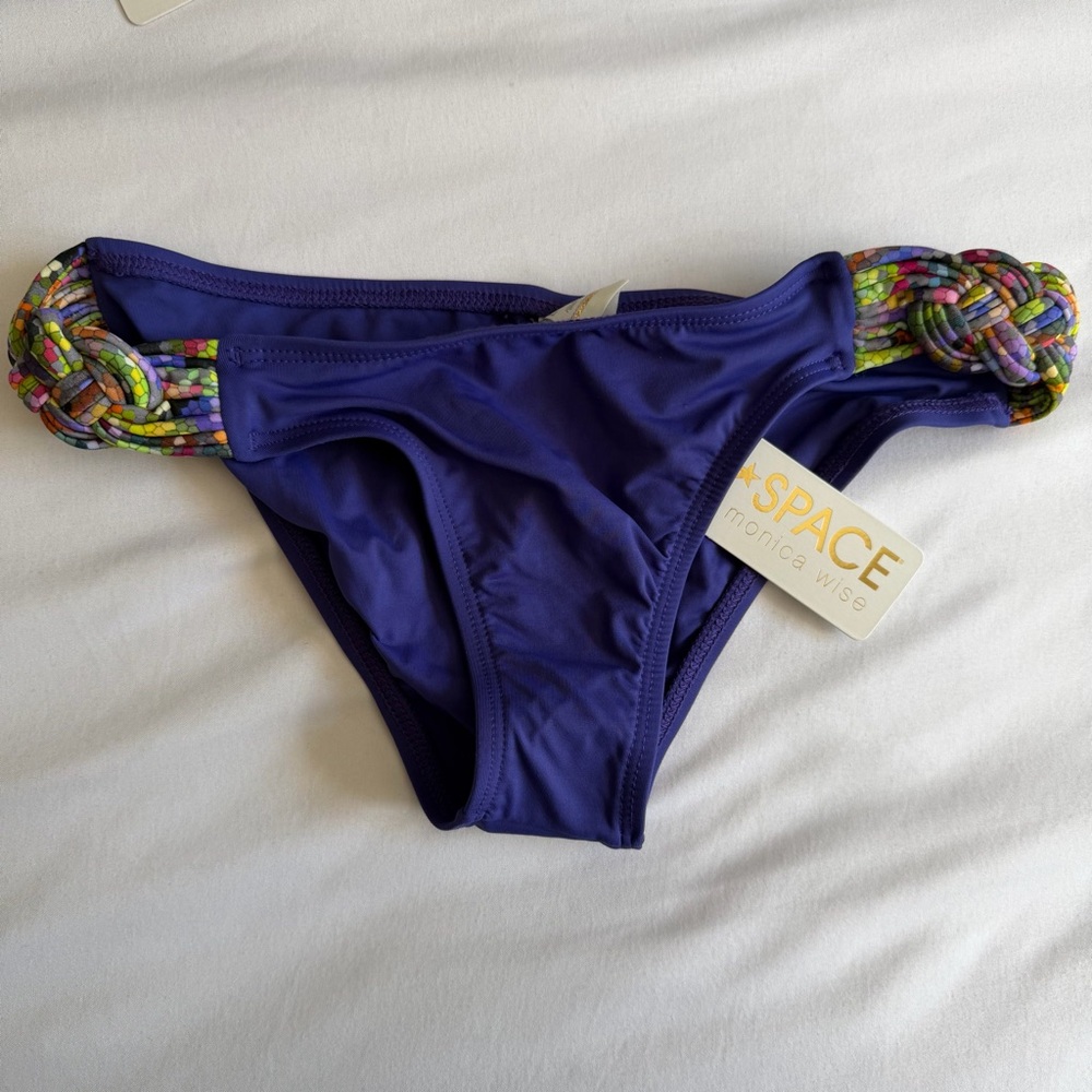 NWT L*Space "Tesserae" Purple Iris Colorful Knot Macrame Back Bandeau Bikini - Picture 13 of 17